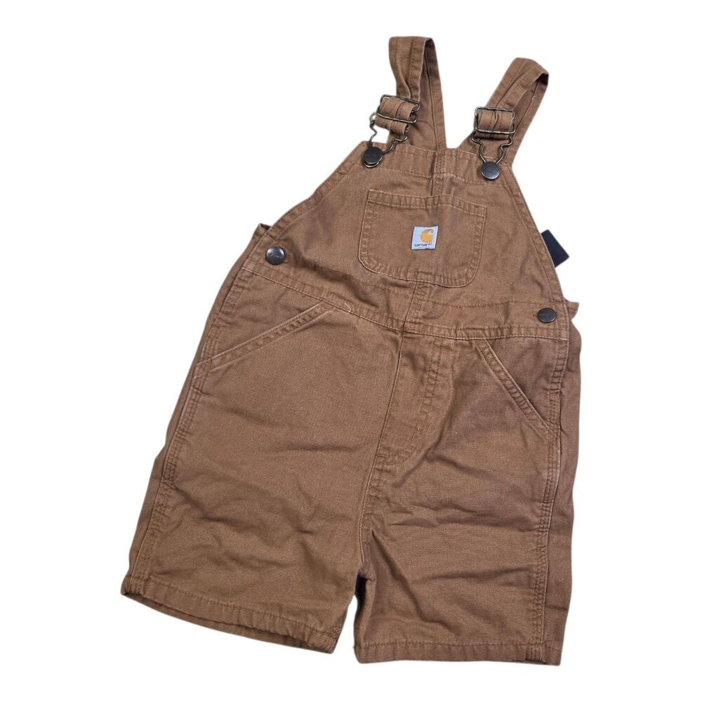 Carhartt Toddler Boys 3T Brown Duck Canvas Bibs Shorts Overalls Shortalls